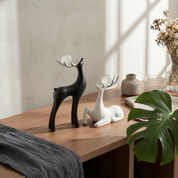 2 Pieces Deer Statues with Sphere Ceramic Deer Figurines Minimalist Resting Statue for Bookshelf