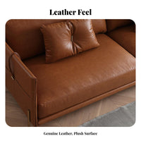 3-Seater Modern Couch Genuine Leather Upholstery 3-Person Couch Down-Filled seat pads Sofa for Apartment Dwellers, Homeowners, Lounge Area