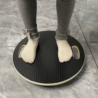 Black Surface Wood Wobble Exercise Board Handholds Wooden Wobble Balance Board Portable Fitness Equipment Hardwood Construction for Training