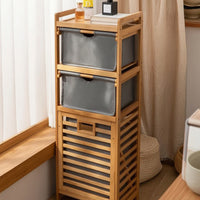 Tilt Out Laundry Hamper Narrow Storage Cabinet Compact Freestanding Shelf with Drawers for Bedroom