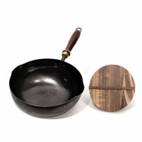Iron Wok with Lid Pre Seasoned Hammered Iron Wok Handmade Cookware for Home Cooks