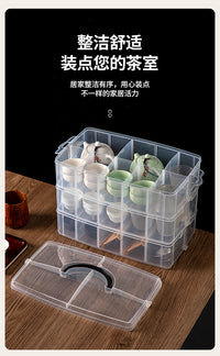 大号多功能可叠加茶具收纳盒手提便携车载杯子分类多层储物整理箱