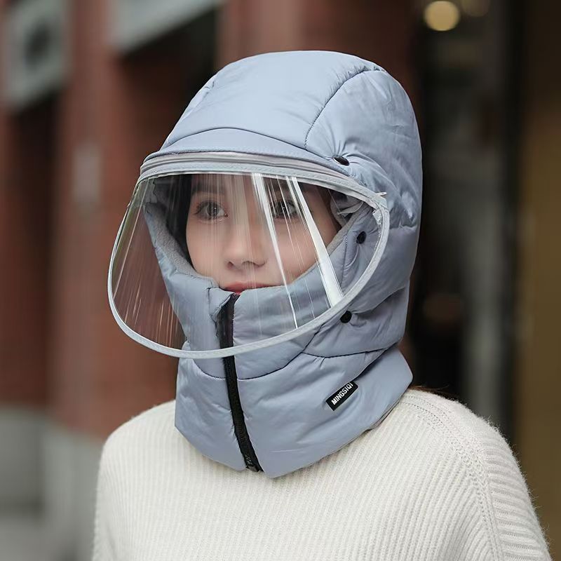 雷锋帽秋冬女骑电动车防风保暖帽户外防水防寒男护耳帽带面罩防雾