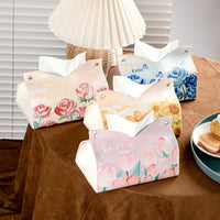 Ins Light Luxury Leather Tissue Box for Living Room, Desktop, Car, with Printed Design