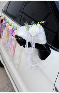Wedding Car Rearview Mirror Decoration Flowers with Bow Door Handle Flowers Artificial Flowers for Staircase Handrails