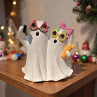 Whimsical Ghost Ornament with Sculpted Base Cute Ghost Figurine Playful Mini for Halloween Party