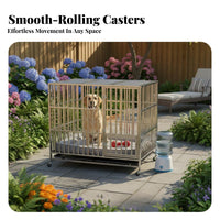 Heavy Duty Dog Cage with Rolling Dog Crate Stainless Steel Kennel Large Pet Enclosure Secure Metal Frame Thickened Construction Suitable for Active Dogs Indoor Outdoor Use Home Travel