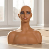 Hairpiece Head with Shoulders Realistic Mannequin Head with Shoulders Long-Neck for Hairstylists, Jewelers, Salons, Studios, Boutiques