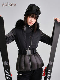 solkee花瓣羽绒滑雪外套 冬季滑雪羽绒服女防风防水保暖