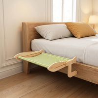 Hanging Cat Bed and Window Cat Bed, Foldable Woven Mat Balcony Cat Bed Hammock, Space Saving Wood Frame Perch for Indoor Cats and Balcony Patio