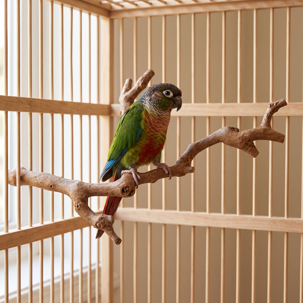 Grapewood Bird Perch Stand for Parrots and Birds, Natural Wood Cage Accessory