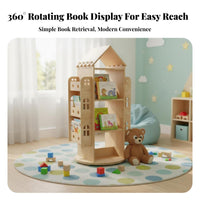 Rotating Book Display Unit Tower 360-Degree Rotation Revolving Book Tower Space-Saving Sturdy Base for Children, Students