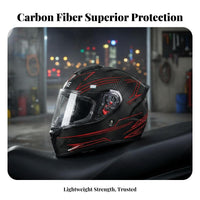 Carbon Woven Full Face Helmet Anti-Fog Full Face Carbon Fiber Helmet Aerodynamic Design Impact-Resistant Headwear for Men, Adults, Commuting