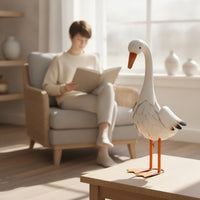 Layered Feather Detail Freestanding Goose Figure Orange Beak Goose Statue Iron Metal Bird Ornament Realistic for Garden, Courtyard, Lawn