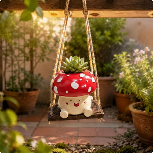 Fungi Swing Planter Cute Cartoon Fungi Pot Whimsical for Outdoor Patio