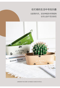 美式复古铁皮椭圆形花盆阳台种植多肉拼盘铁艺套盆桌面收纳金属盆