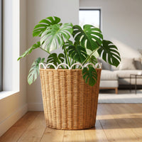 Round Handwoven Basket Rim Paper Rope Basket Decorative