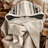 Jacquard Balaclava Hat for Women, Winter Warm Knitted Hood Scarf Combo