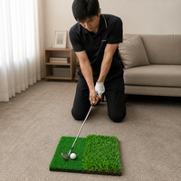 Portable Golf Practice Mat 30x30cm, Rubber Golf Hitting Mat, Golf Simulator Mat for Indoor Training