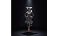 Wolf Costume with Hood Asymmetrical Wolf Dress with Hood Long Sleeves Outfit  for Women