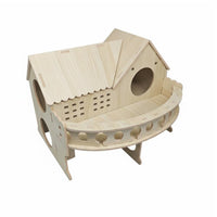 Wooden Hamster House Chew Resistant 2-Story Pet Hut Easy Assembly