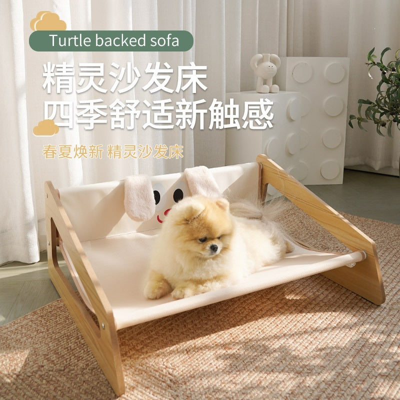 Pet Bed for Small to Medium Dogs and Cats, Four Seasons, Removable and Washable, Elevated Wooden Bed