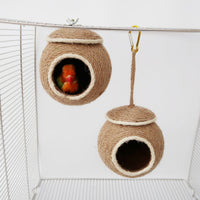 Handwoven Round Bird Nesting House Circular Entrance Rope Bird House Natural Tan Roosting Pocket Small Birds
