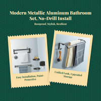 Bathroom Towel Rack, Wall-Mounted Aluminum Alloy Organizer, Grey, No-Drill Installation, Toilet Brush Set