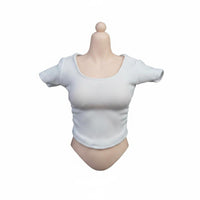 Stretchy Women's Figure T-Shirt Short Sleeve Female Action Figure Shirt Curved Hem Fitted Doll Top Visible Stitching