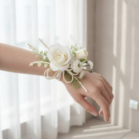Artificial Rose Corsage Cream Boutonniere Compact for Bridesmaids, Proms Goers