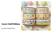 Easter Grosgrain Ribbon Festive Designs Bunny and Egg Print Ribbon Bright Colors for DIY Enthusiasts, Kids, Gift Wrapping, Hair Bow Making