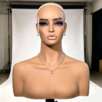 Mannequin Display Bust Skin-Toned-Toned Mannequin Head with Shoulders Shoulder Design Retail Model