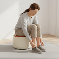 Round Padded Stool Light Sophisticated Design Round Padded Footstool Solid Wood Frame Entryway Shoe Stool for Kids, Bedroom