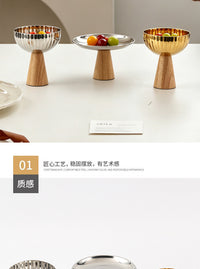 Stainless Steel Fruit Bowl with Wooden Base