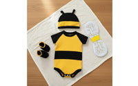 4 Pieces Initial Birthday Gift Newborn Bee Outfit with Wings Short Sleeve Bumblebee Baby Costume Photo Prop Infant Bee Romper Set for Newborns, Infants, Halloween