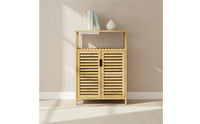 Bamboo Storage Cabinet Sturdy Cabinet with Slatted Doors Easy to Maintain