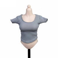 Stretchy Women's Figure T-Shirt Short Sleeve Female Action Figure Shirt Curved Hem Fitted Doll Top Visible Stitching