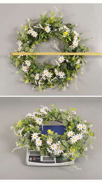 仿真雏菊新品花环春夏仿真绿植家居装饰壁挂尤加利门挂装饰亚马逊