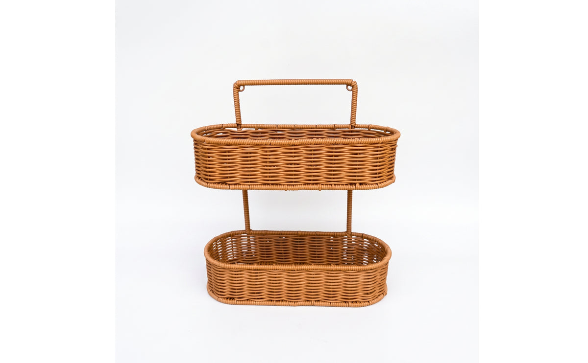 Tiered Wall Hanging Storage Basket Oval 2-Tier Wall Basket Handwoven Wicker Organizer Rustic for Bathroom, Kitchen, Vanity