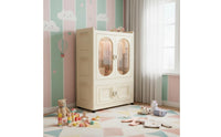 Large Capacity Foldable Plastic Wardrobe Installation-without Charge Collapsible Plastic Wardrobe Heavy Duty Double Door Toy Storage Unit Dust-Proof for Toddlers, Babies, Playroom, Nursery