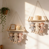 Bohemian Handwoven Wooden Bead Wall Hanging Storage Net
