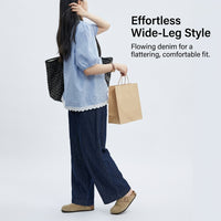 High Waisted Wide Leg Non Stretch Denim Jeans for Women, Business Casual Work Wear Trousers with Slimming Fit, Plus Size Baggy