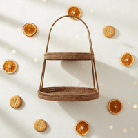 2 Tier Woven Tray Multi Layer Rattan Fruit Basket Decorative for Afternoon Tea