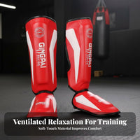 High Force Protection Muay Thai Leg Guards Adjustable Straps Muay Thai Shin Guards Long-Lasting PU Leather for Adults, Men, Training, Gym
