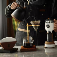 Italian Coffee Dripper Set with Wooden Base and Aluminum Stand, Glass Carafe