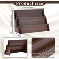 Wooden Jewelry Display Stand with Card Holder, Three-Layer Ladder Design