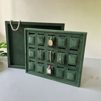 Jewelry Display Tray with 15/18/24 Grids, Velvet, Green or Gray, for Necklaces and Pendants