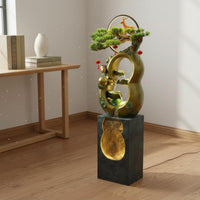Gourd Shaped Floor Water Feature Auspicious Symbolism Water Feature Easy to Assemble LED Cascading Water Feature for Living Room, Reception Area
