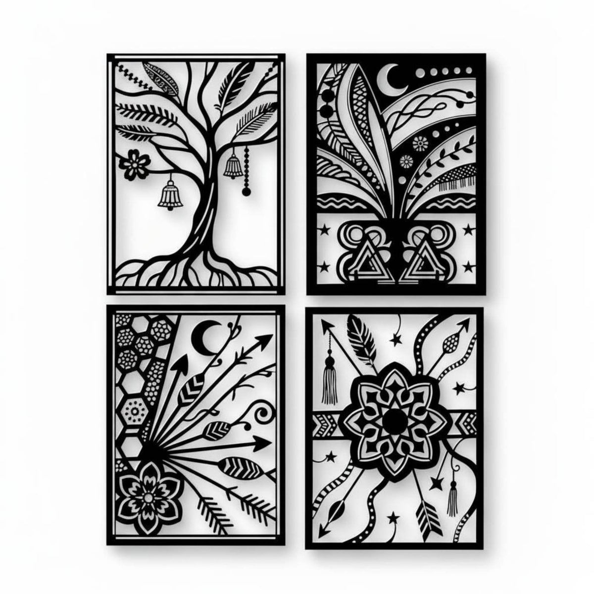 4 Pieces Abstract Line Wall Dimensional Art Shadow Effect Black Metal Wall Art Rust Resistant for Living Room, Bedroom