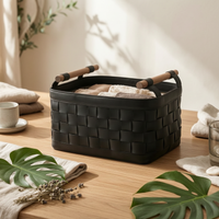 Bra Storage Basket Wooden Handles Leather Storage Basket Nesting Design for Closet